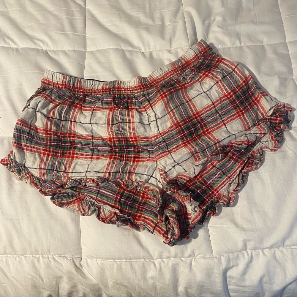 Aerie Plaid Ruffle Trim Sleep Shorts Size XL